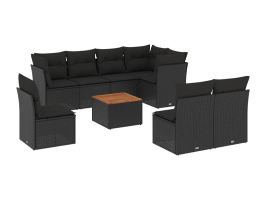 Salon de jardin 9 pcs avec coussins noir résine tressée 71766PWKR