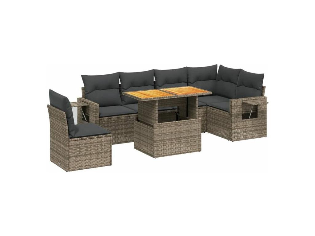 Salon de jardin avec coussins 7 pcs gris résine tressée 09689HBFK