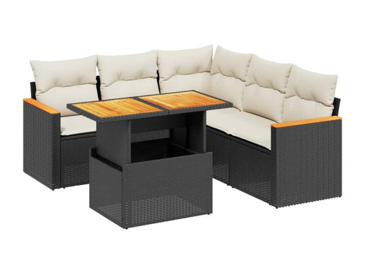 Salon de jardin 6 pcs avec coussins noir résine tressée 10097AVCZ