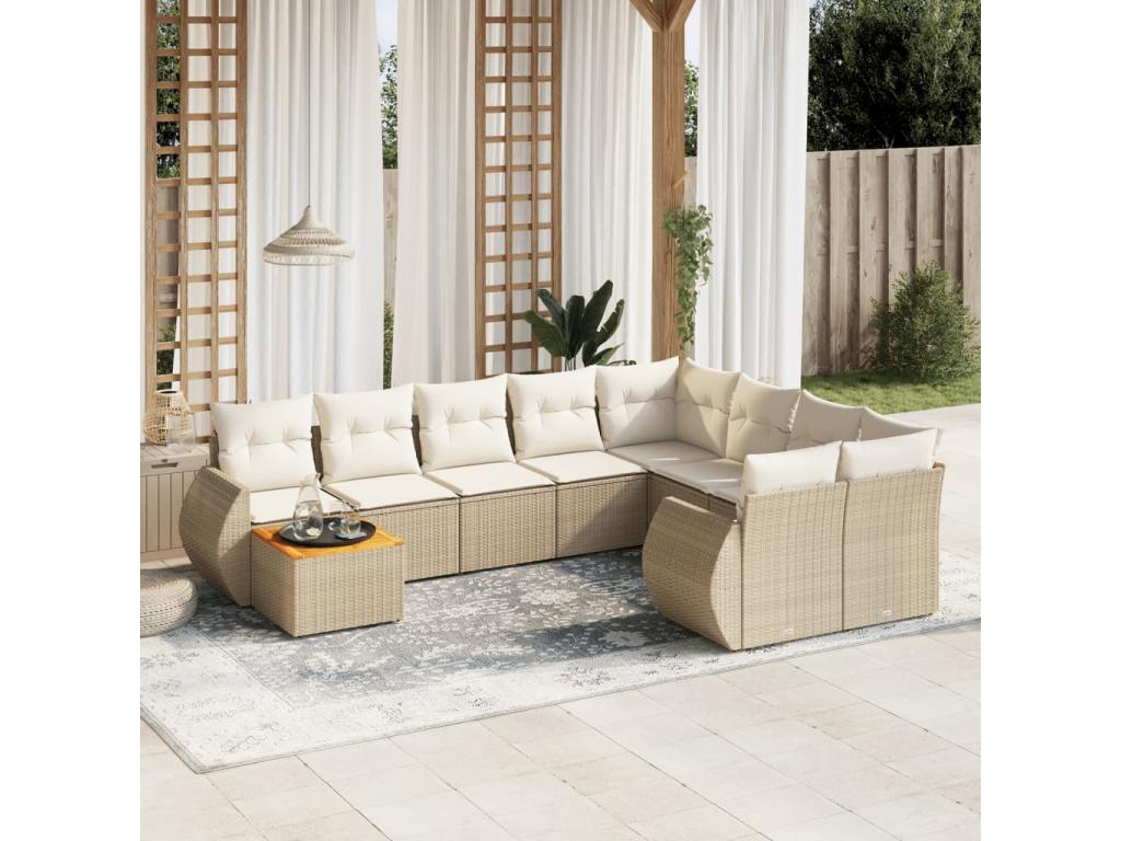 Salon de jardin avec coussins 10 pièces beige résine tressée 68177XFNV