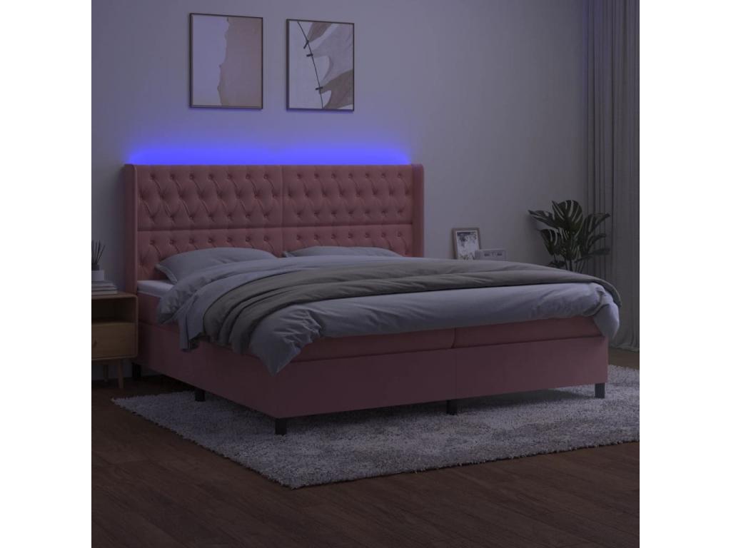 Sommier à Maisonpuretop de lit matelas et LED Rose 200x200 cm Velours 47228ZXNR