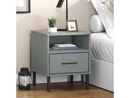 Table de chevet avec pieds en métal Gris Bois pin massif Maisonpuretop 59390WWEF