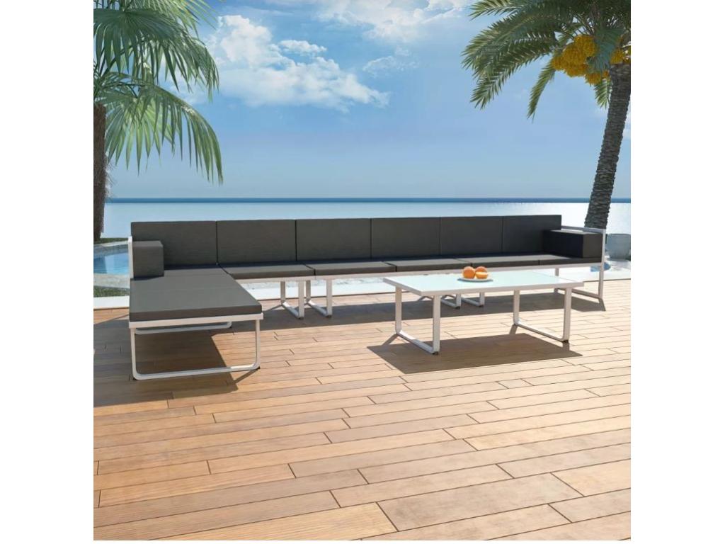 Salon de jardin modulaire 3 canapés métal blanc coussins noir Maisonpuretop 93966EHOX