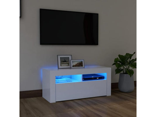 Meuble TV avec Maisonpuretopères LED blanc 90x35x40 cm 03893VHWR