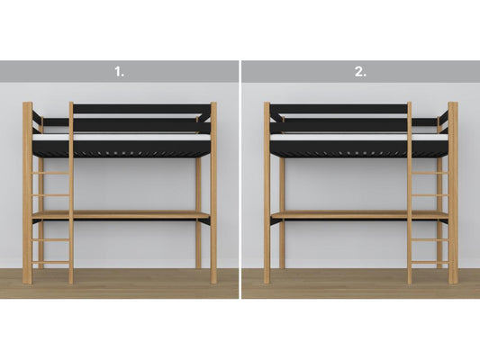 Lit mezzanine en bois - avec bureau N05 Noir / Chêne Naturel 90x180 88638GDUD