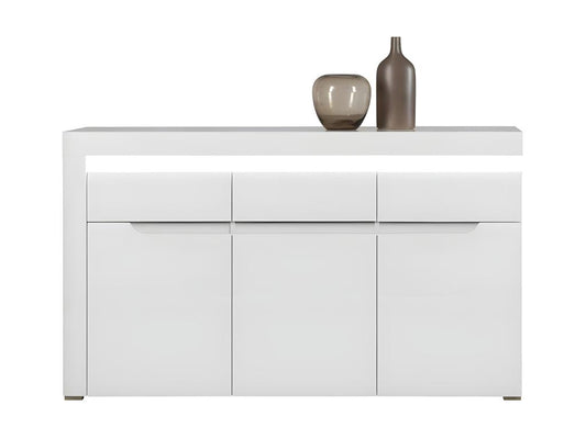 Buffet 3 portes 1 tiroir Blanc Brillant à LED - Maisonpuretop - L 152 xl 39 x H 89 cm 01447IKVD