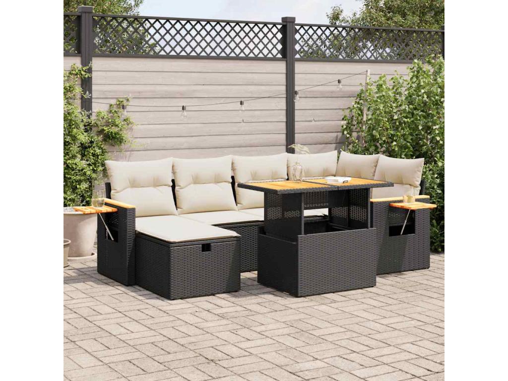 Salon de jardin 8 pcs avec coussins noir résine tressée 23088FIAB