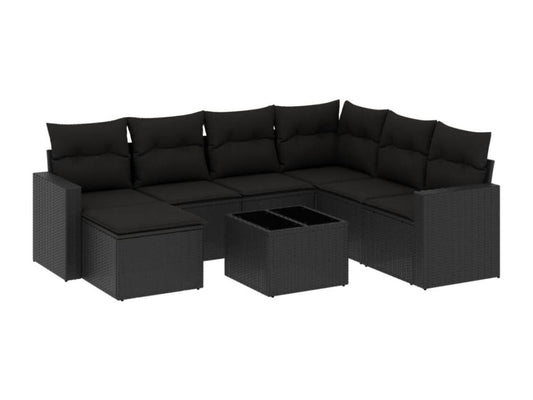 Salon de jardin 8 pcs avec coussins noir résine tressée 93060HHGB
