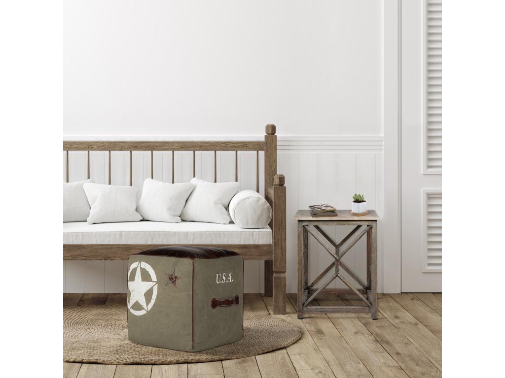 Pouf carré marron olive tabouret en cuir/toile design Maisonpuretop 45 cm Maisonpuretop 25250JRAA