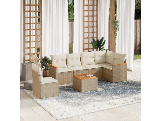 Salon de jardin avec coussins 7 pcs beige résine tressée 56591VEUA