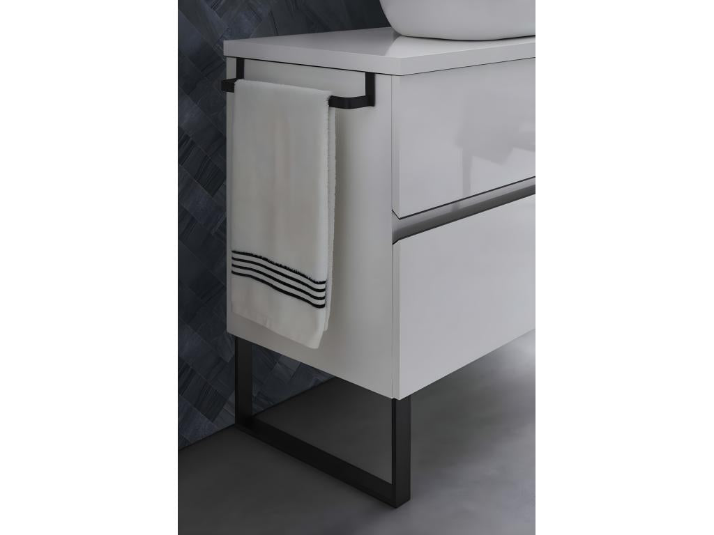 Meuble de salle de bain avec 2 tiroirs suspendus blanc brillant vasque à poser miroir - Longueur 60 x Hauteur 56 x Profondeur 46.5 cm 17828QJCQ