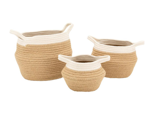 Set de 3 corbeilles en corde blanc et naturel avec 2 anses 00475DICM