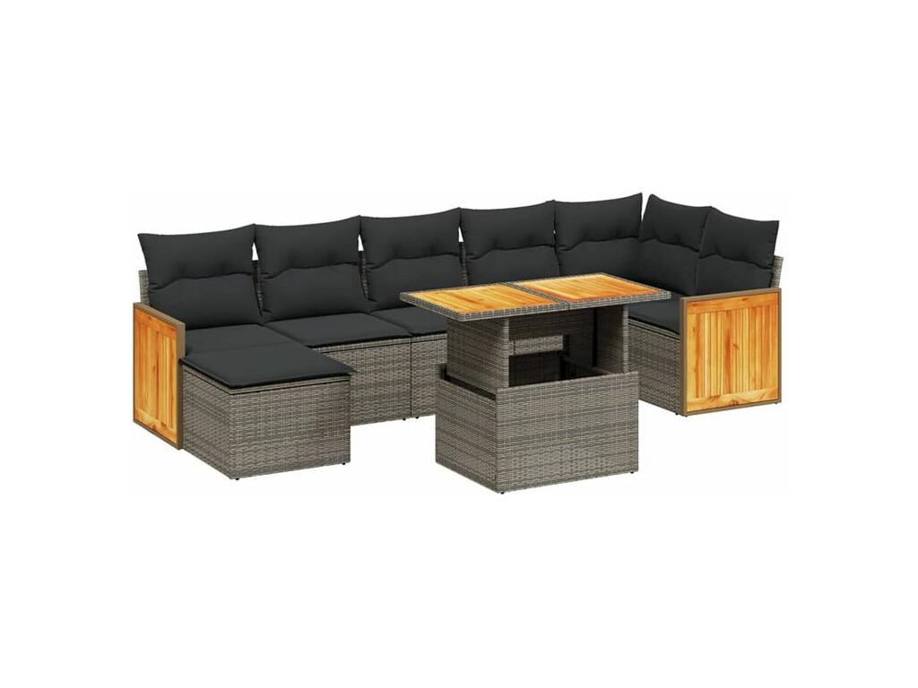 Salon de jardin 8 pcs avec coussins gris résine tressée 13917VTPY