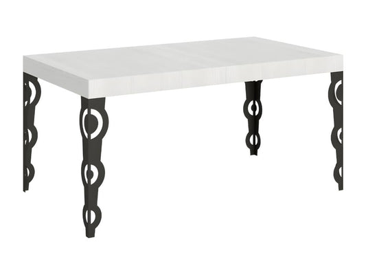 Table rectangulaire extensible orientale 6 à 10 personnes L 160 à 264cm blanc laqué et pieds métal anthracite Maisonpuretop 28397YACV