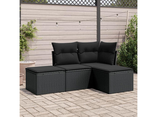 Salon de jardin 4 pcs avec coussins noir résine tressée 81016JIJX