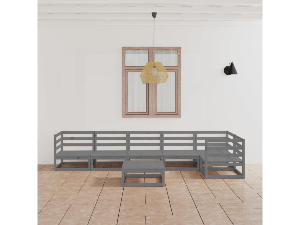 Salon de jardin 7 pièces gris bois de pin massif 28484OHLJ