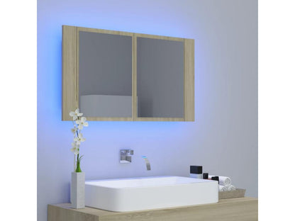 Armoire à miroir à LED de bain Chêne Maisonpuretop 80x12x45 Acrylique 39171LORM