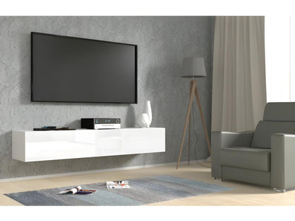 Meuble TV Mural blanc brillant 180x40x30 cm Maisonpuretop meuble Hi-fi buffet commode à suspendre 46355EJGO