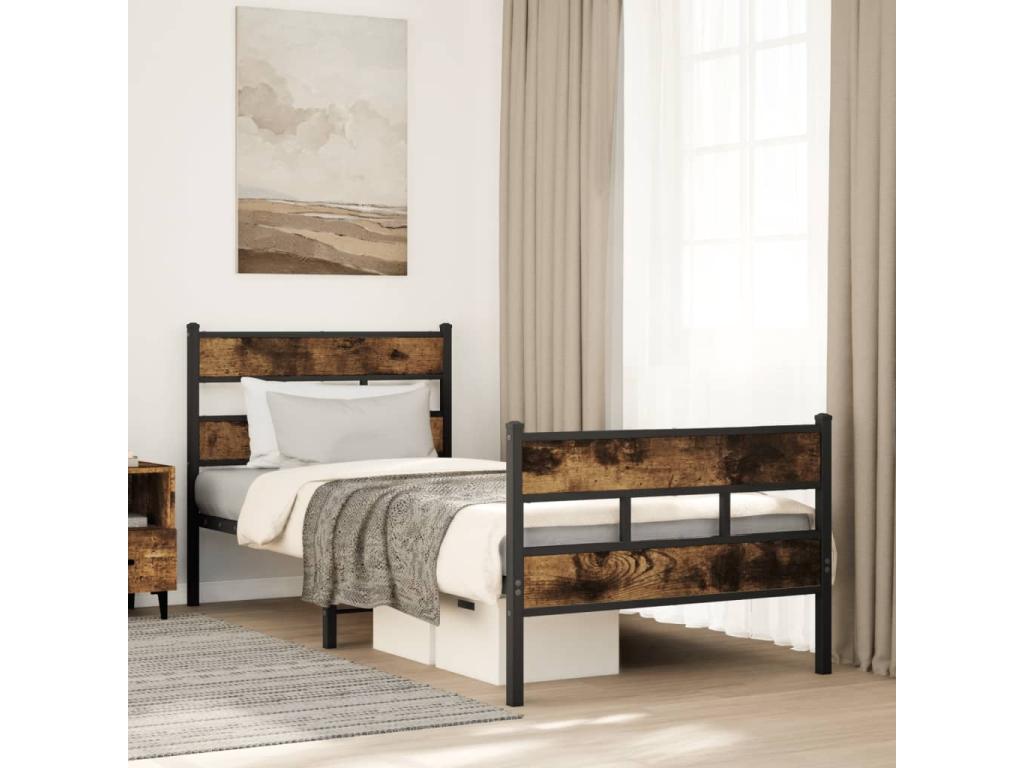 Cadre de lit en métal sans matelas chêne fumé 90x190 cm 96246XIPB