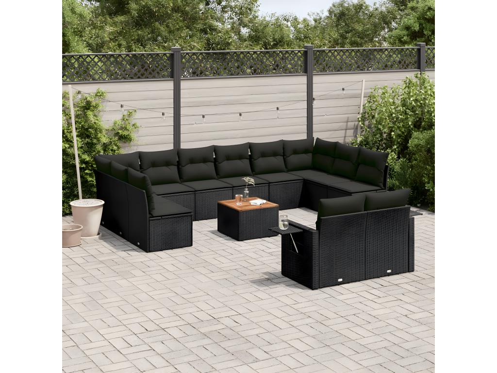 Salon de jardin avec coussins 13 pcs noir résine tressée 80700PZQI