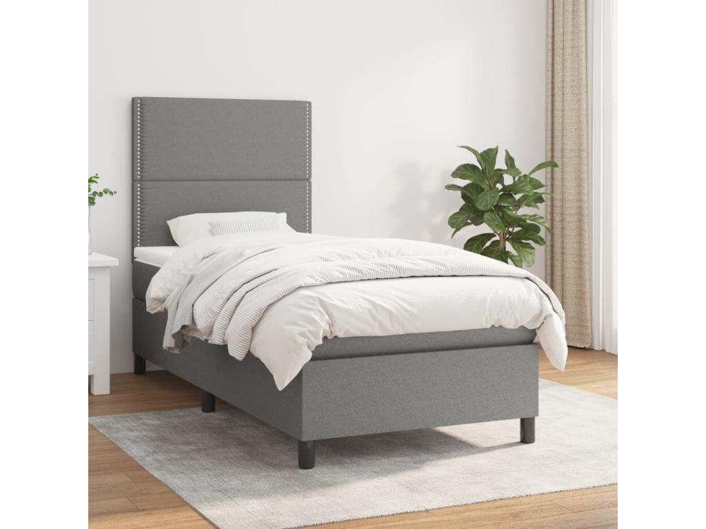 Sommier à Maisonpuretop de lit avec matelas Gris foncé 100x200cm Tissu 41251QJOD