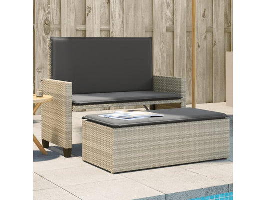Banc de jardin et coussins et repose-pied gris clair poly rotin 57012WTIU