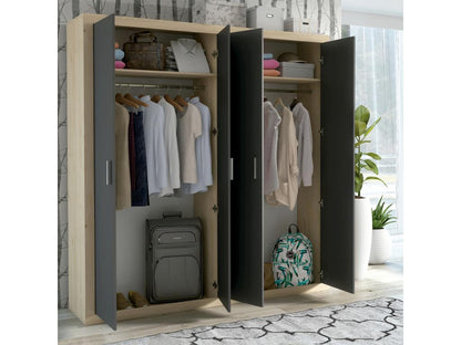 Armoire placard garde-robe 4 portes coloris Chêne graphite - Longueur 196 x Profondeur 50 x Hauteur 208 cm 89923ZXLB