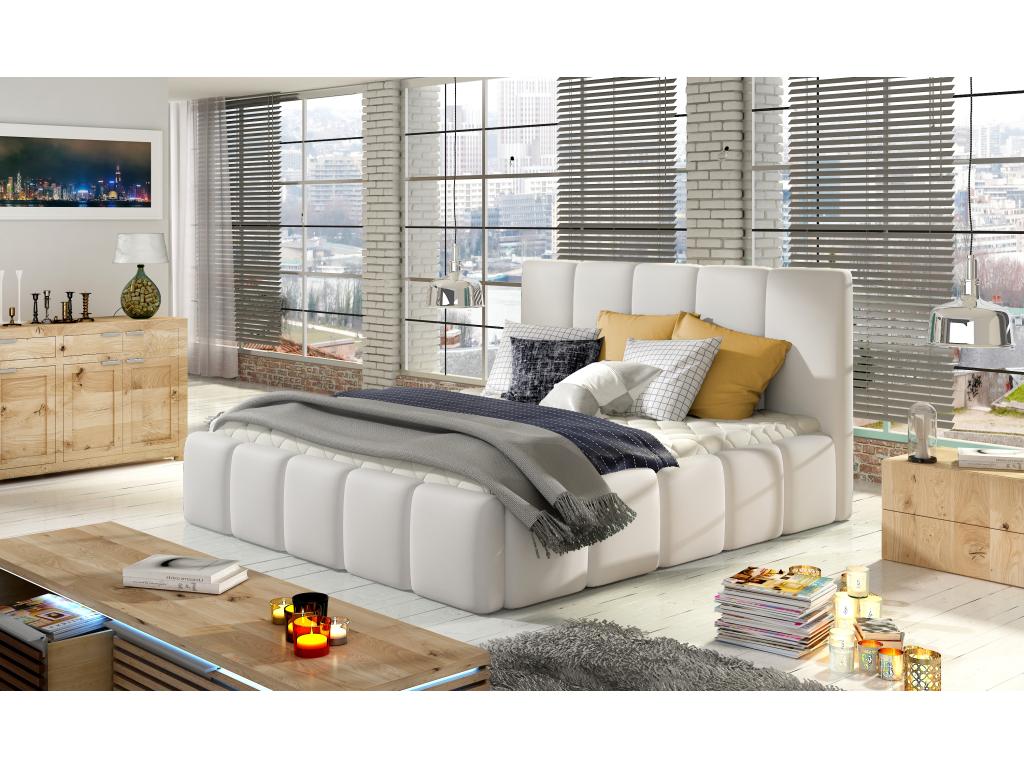 Lit moderne capitonné cuir synthétique Maisonpuretop-Couleur Blanc-160x200-Version coffre de rangement 75309RRCA