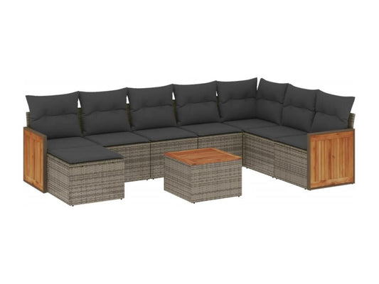 Salon de jardin 9 pcs avec coussins gris résine tressée 44476ZXGI