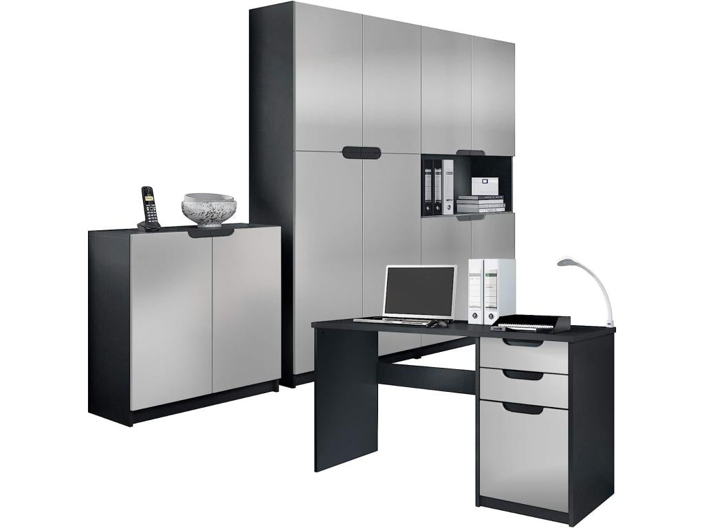 Ensemble de Meubles de Bureau Corps en Noir Mat/Façades en Gris Clair satiné Mat 71503HIOX