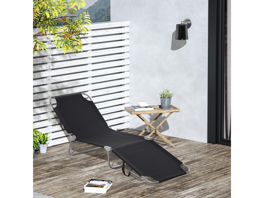 Bain de soleil transat pliable dossier réglable multipositions métal et polyester noir 06990KWHA
