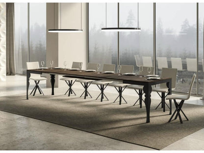 Table extensible 6 à 16 places L 120 à 380cm marron et pieds gris foncé Patone 30417IWAC