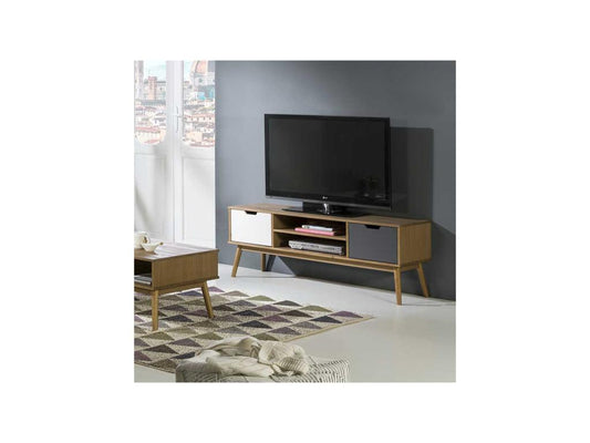 Meuble TV 2 niches 2 portes Gris/Blanc/Bois - Maisonpuretop 51025FARC