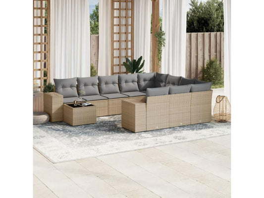 Salon de jardin 11 pièces avec coussins beige résine tressée 43497BCSJ
