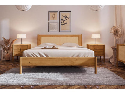 Maisonpuretop - Lit avec tête de lit en rotin 160x200 en chêne sauvage laqué 20743MRUO