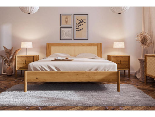 Maisonpuretop - Lit avec tête de lit en rotin 160x200 en chêne sauvage laqué 20743MRUO