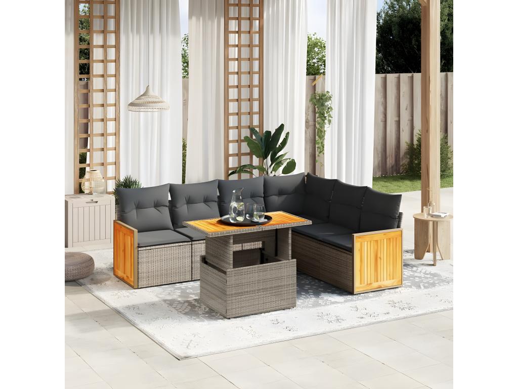 Salon de jardin avec coussins 7 pièces gris résine tressée 78159LGOQ