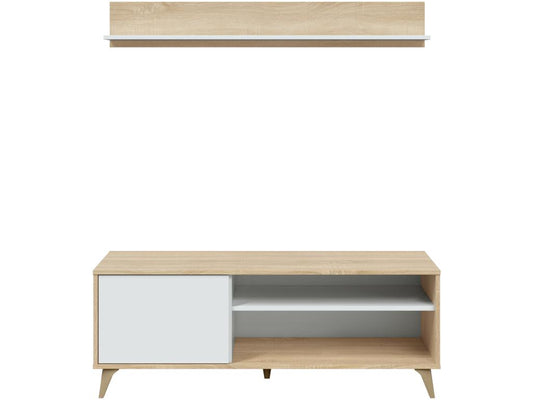 Meuble TV Maisonpuretop 1 Porte avec Étagère Couleur Chêne et Blanc 135 cm Largeur 14973AZGD