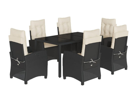 Ensemble à manger de jardin coussins 7 pièces Noir Résine tressée 14744ANDA