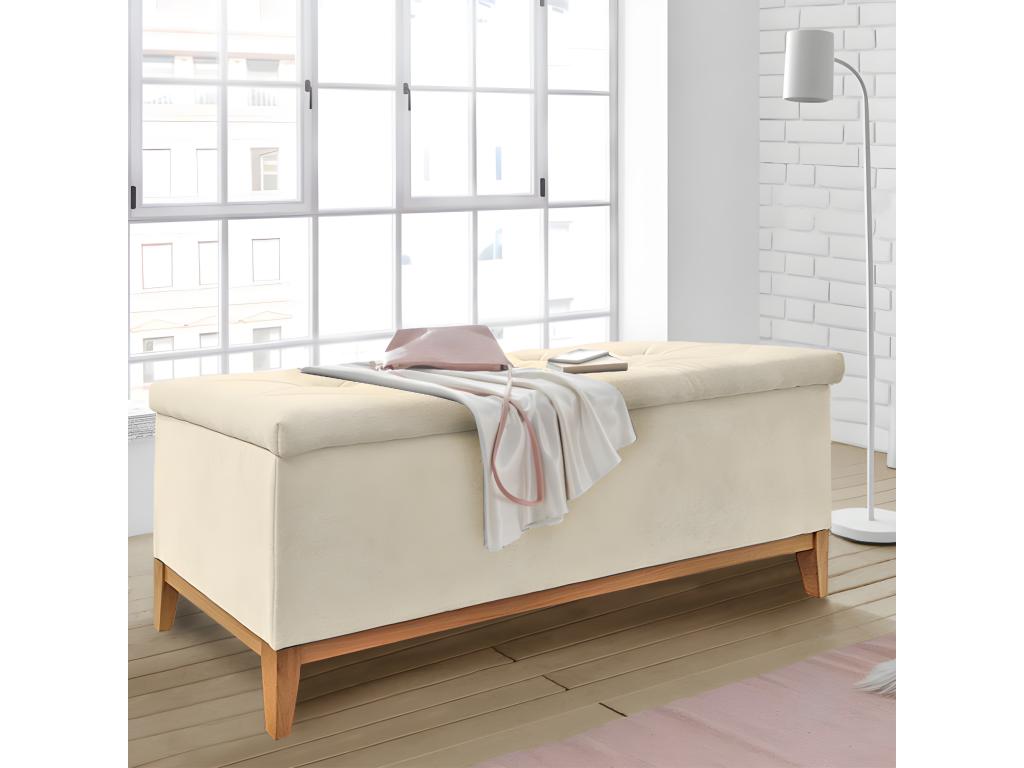 Banc / Bout de lit avec coffre de rangement tissu doux écru - SKY 56301GFUH
