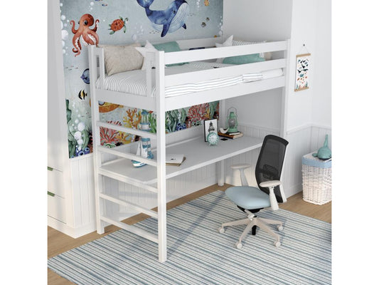 Lit mezzanine en bois - avec bureau N01 Blanc 80x190 30281YXFU