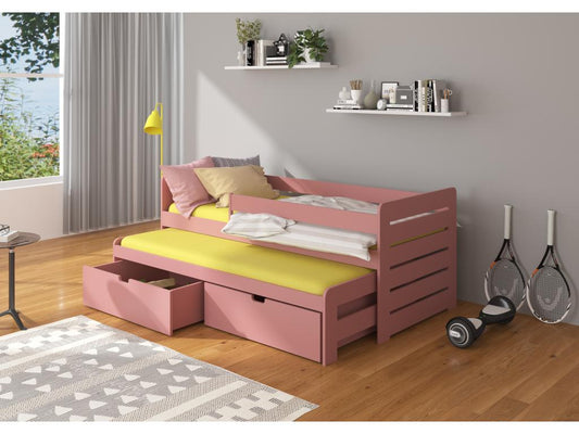 Lit gigogne rose 2 couchages 90x200 avec 2 coffres de rangement Solale 22300LQYX