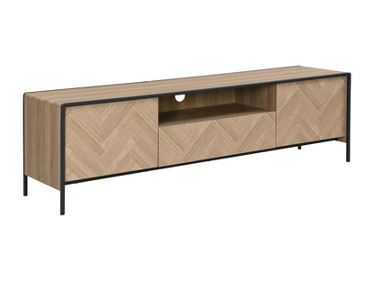 Meuble TV avec 2 portes 1 tiroir et 1 niche en MDF et acier - Naturel clair et Noir - Maisonpuretop 47700IRAK