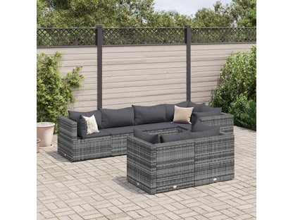 Salon de jardin 7 pièces avec coussins Gris Résine tressée 59661GWID