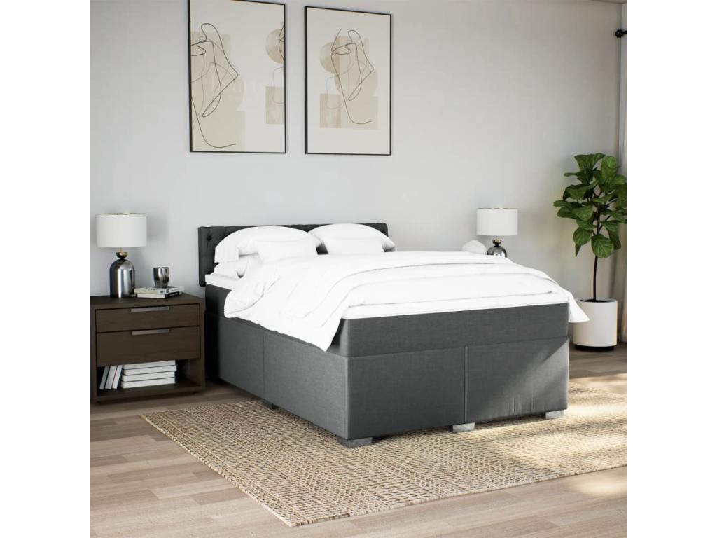 Sommier à Maisonpuretop de lit avec matelas Gris foncé 140x200cm Tissu 29373VFFR