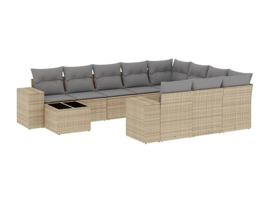 Salon de jardin 11 pièces avec coussins beige résine tressée 43497BCSJ