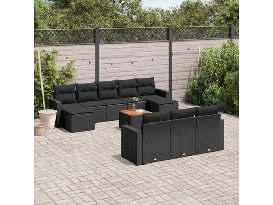 Salon de jardin 11 pcs avec coussins noir résine tressée 55310JTEP