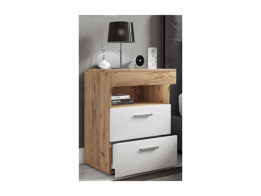 Maisonpuretop Table de nuit Table d'appoint Porte pivotante Console Boxspring Table de nuit Slepal M chêne miel / blanc 06261IFRW