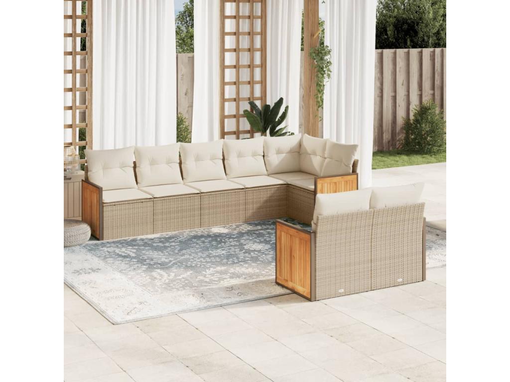 Salon de jardin avec coussins 8 pcs beige résine tressée 22831VKWA