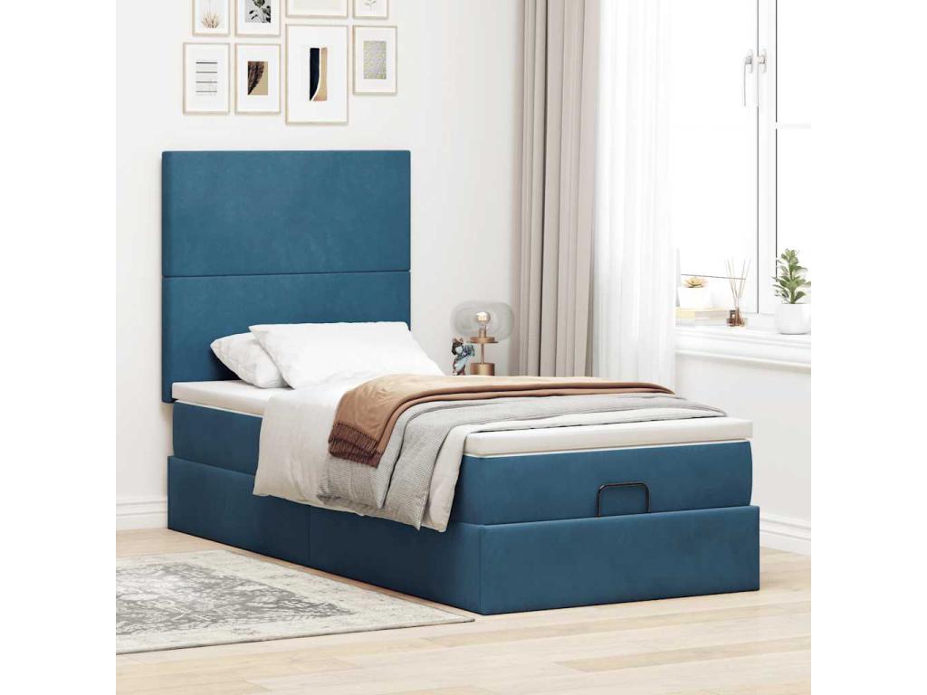Cadre de lit Artvivrestore avec matelas bleu foncé 80x200 cm velours 84106LUPN
